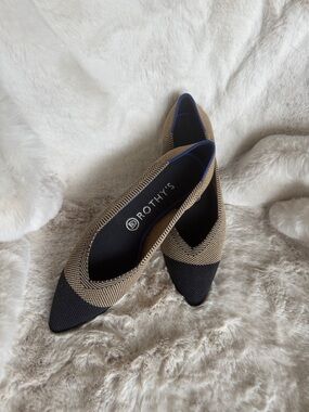 Rothy's Pointed Knit Flats in Black and Tan